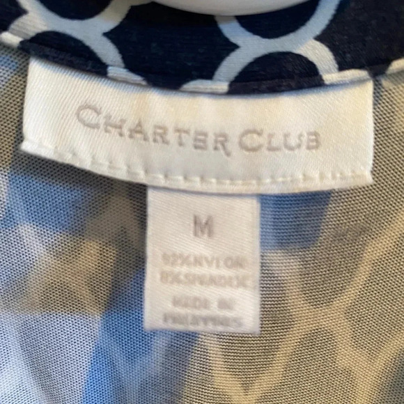 CHARTER CLUB EUC WOMENS TOP SHIRT BLOUSE BUTTON DOWN NAVY SUMMER BLUE SIZE M - Picture 2 of 3